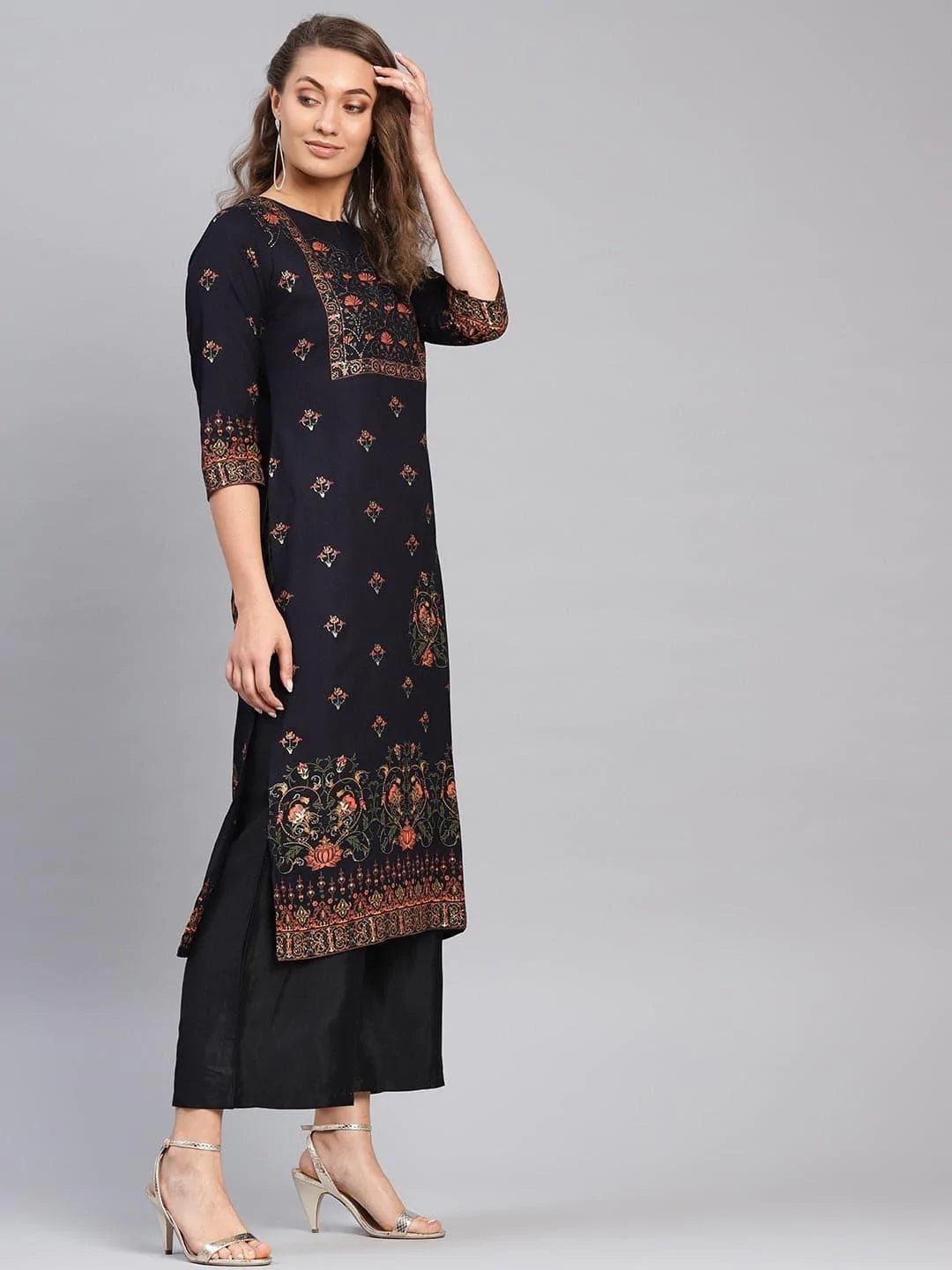 Blue Printed Rayon Kurta - ShopLibas