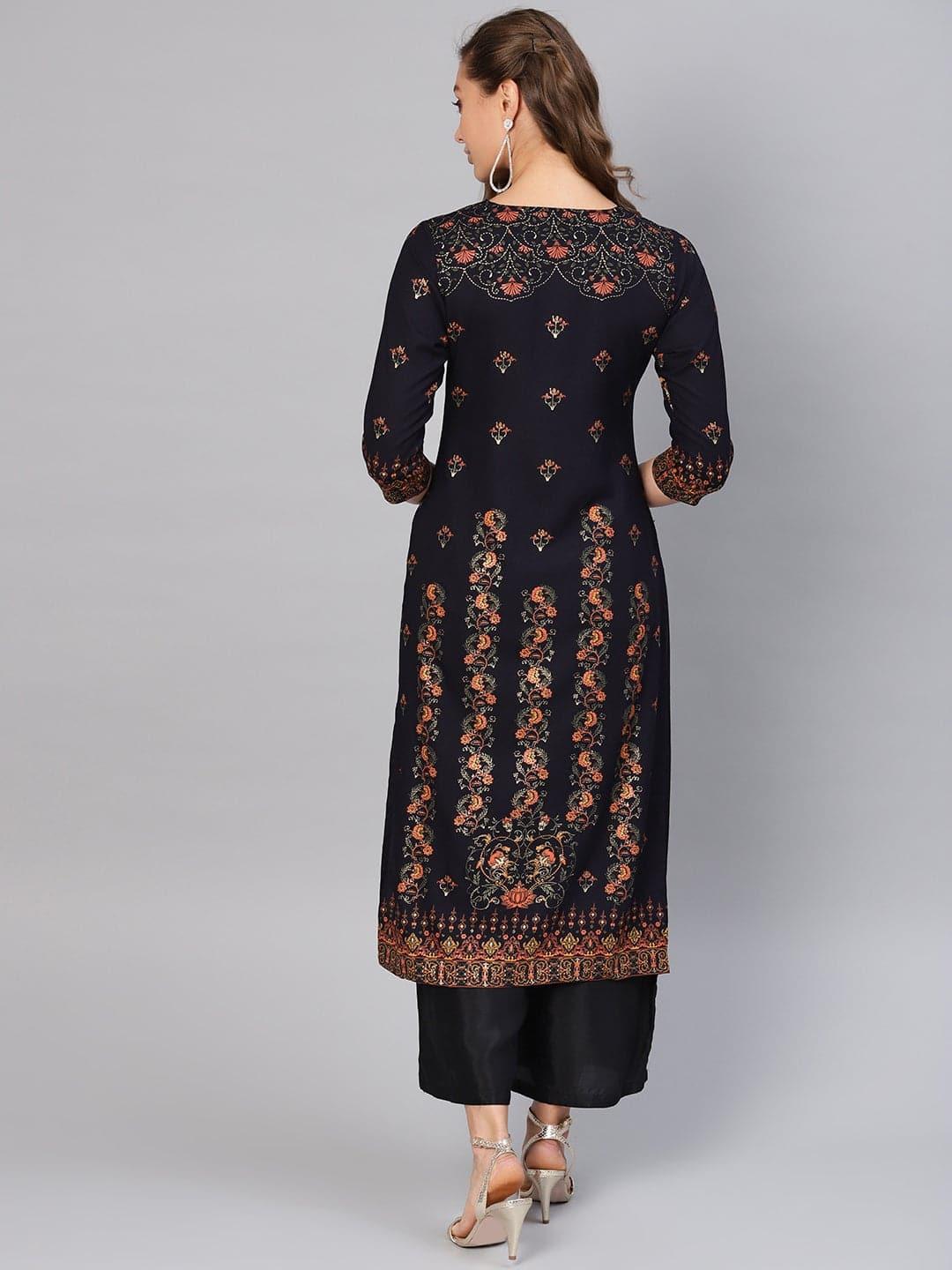 Blue Printed Rayon Kurta - ShopLibas