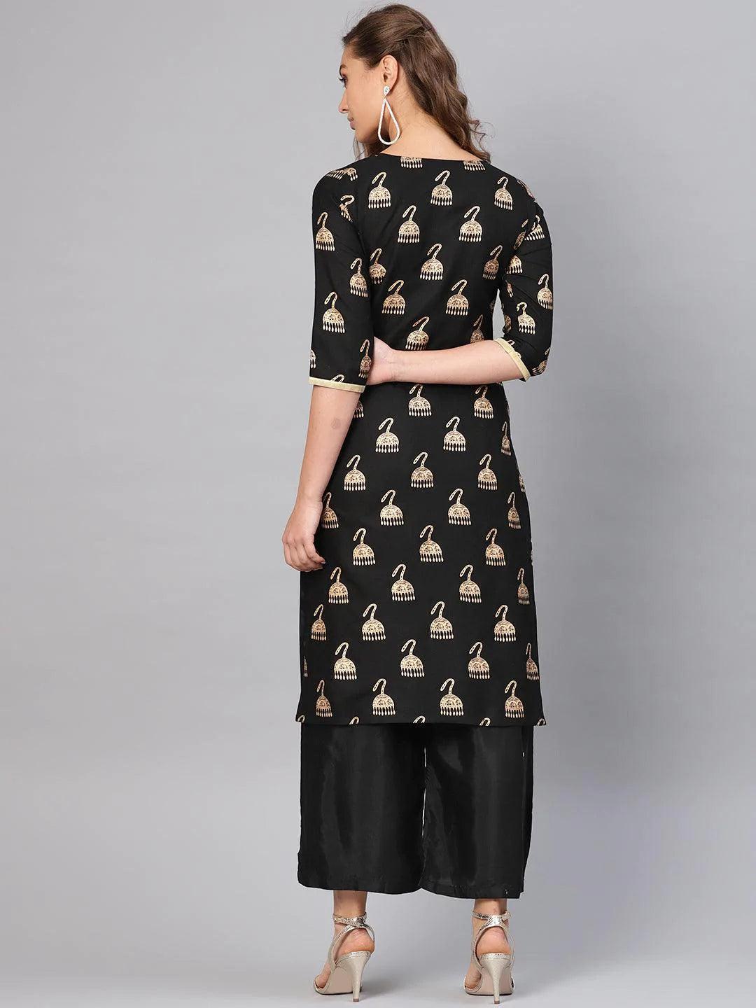 Black Printed Rayon Kurta