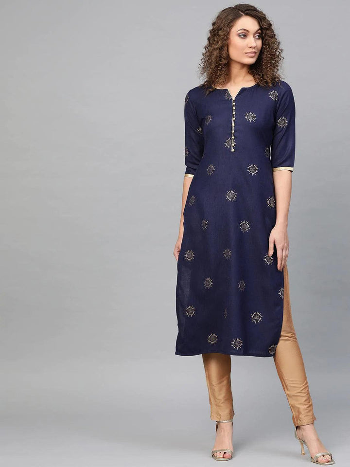 Blue Printed Cotton Kurta - ShopLibas