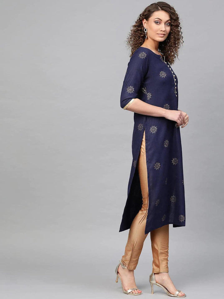 Blue Printed Cotton Kurta - ShopLibas