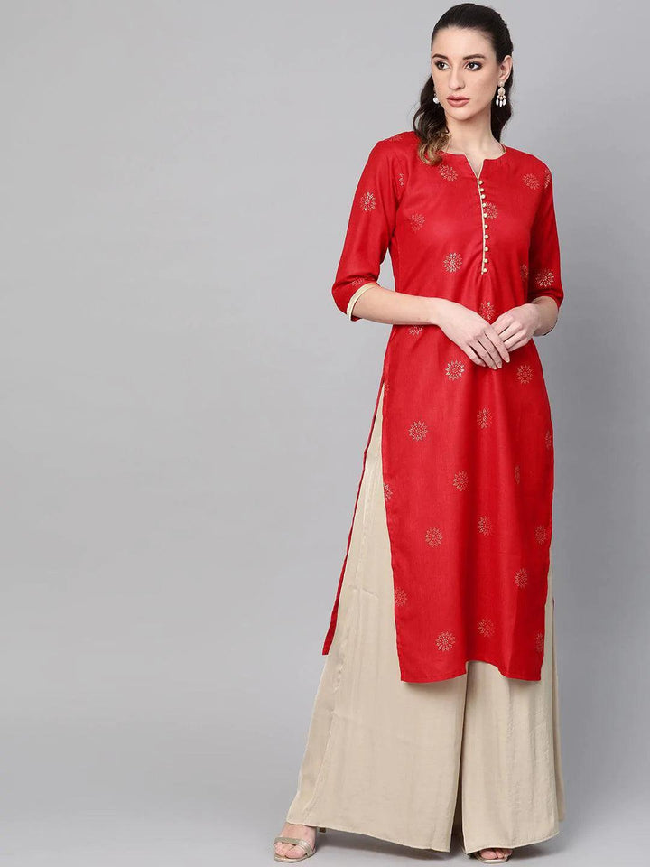 Red Printed Cotton Kurta - ShopLibas