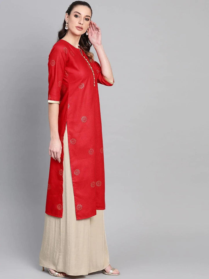 Red Printed Cotton Kurta - ShopLibas