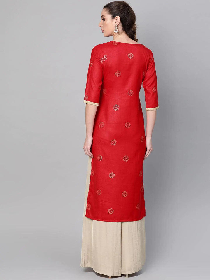 Red Printed Cotton Kurta - ShopLibas