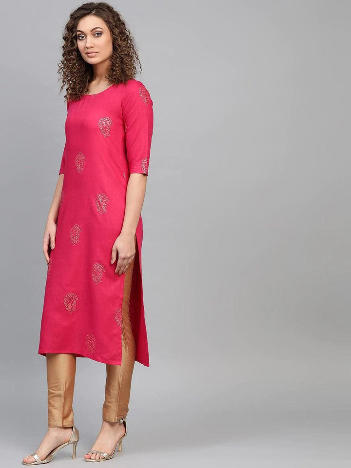 Pink Printed Cotton Kurta - ShopLibas