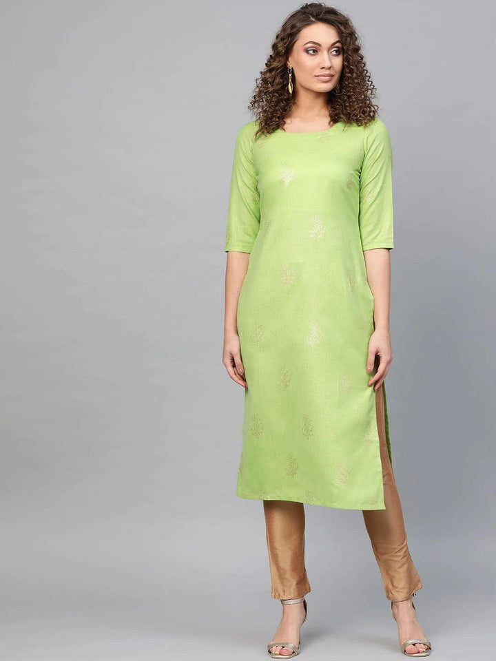 Green Printed Cotton Kurta - ShopLibas