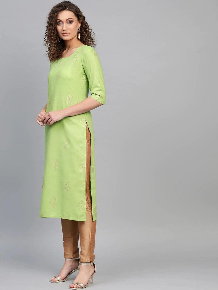 Green Printed Cotton Kurta - ShopLibas