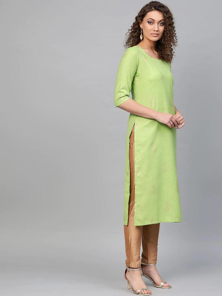 Green Printed Cotton Kurta - ShopLibas