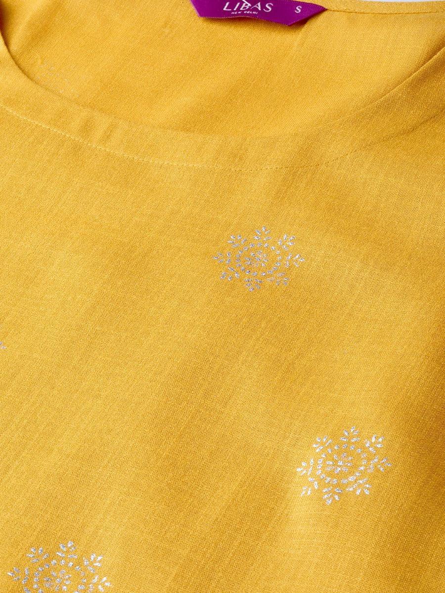 Mustard Printed Cotton Kurta