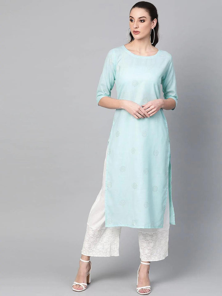 Blue Printed Cotton Kurta - ShopLibas