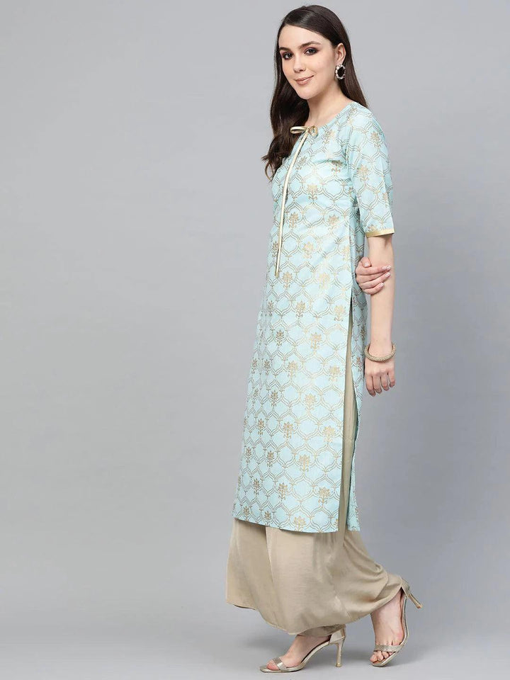 Blue Printed Cotton Kurta - ShopLibas