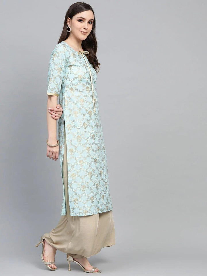 Blue Printed Cotton Kurta - ShopLibas