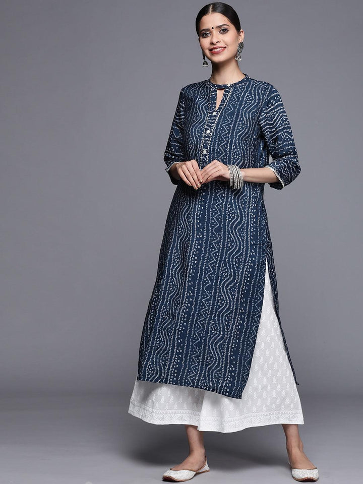 Blue Printed Chanderi Silk Kurta - ShopLibas