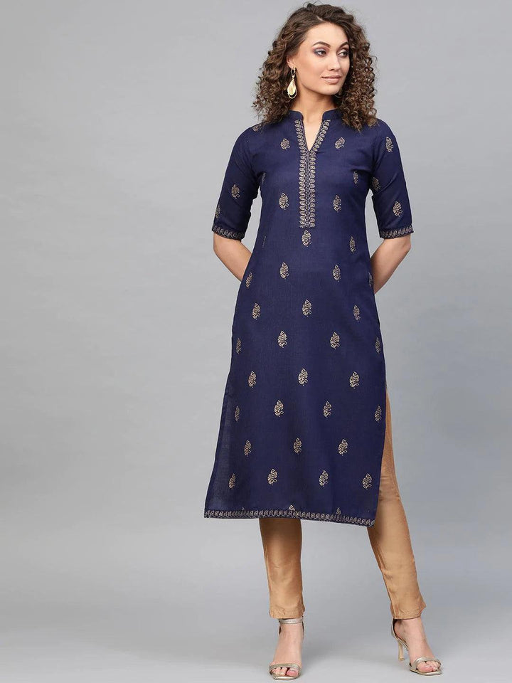 Blue Printed Cotton Kurta - ShopLibas