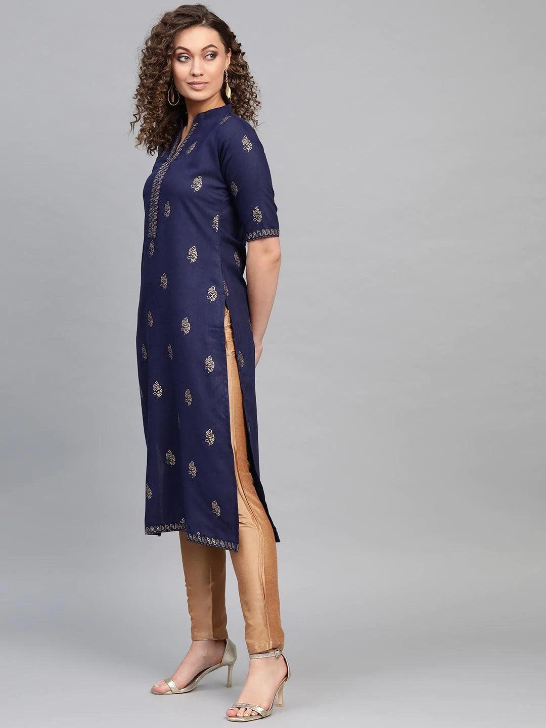 Blue Printed Cotton Kurta - ShopLibas