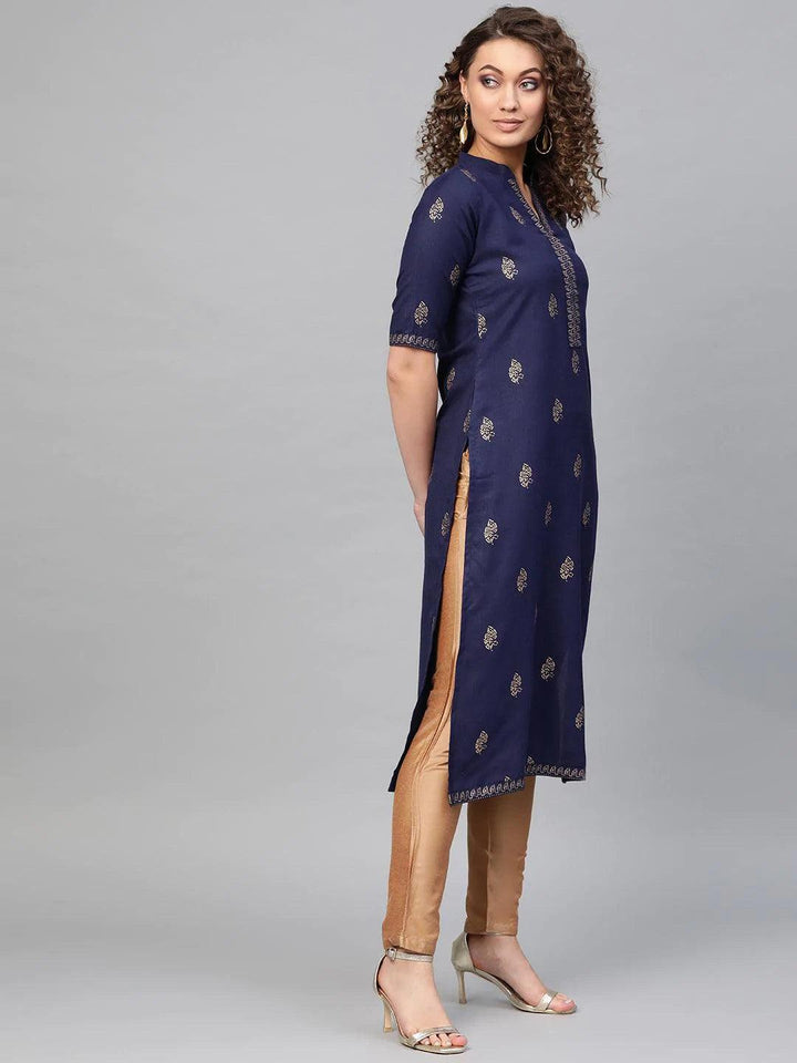 Blue Printed Cotton Kurta - ShopLibas