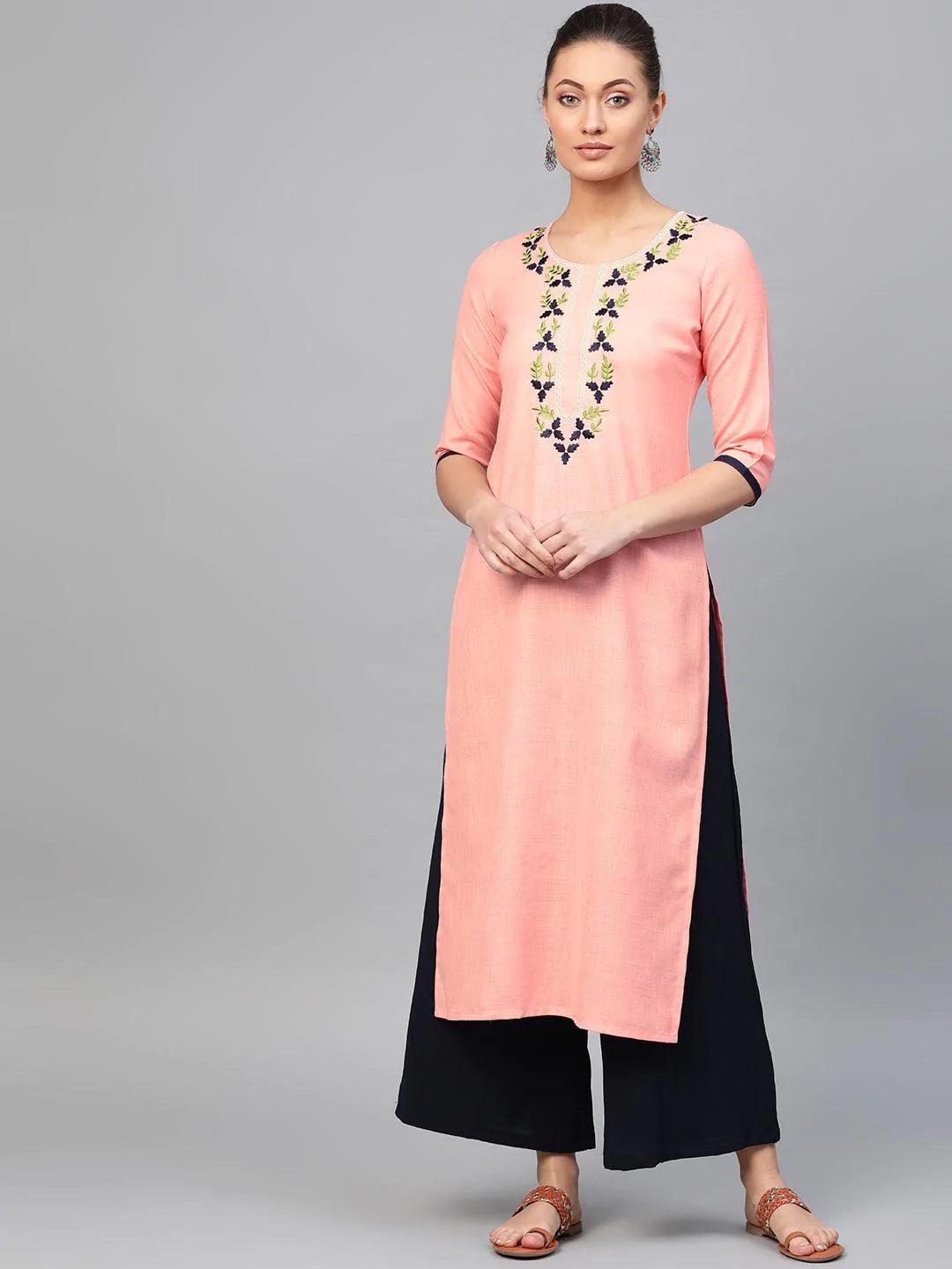 Pink Printed Cotton Kurta