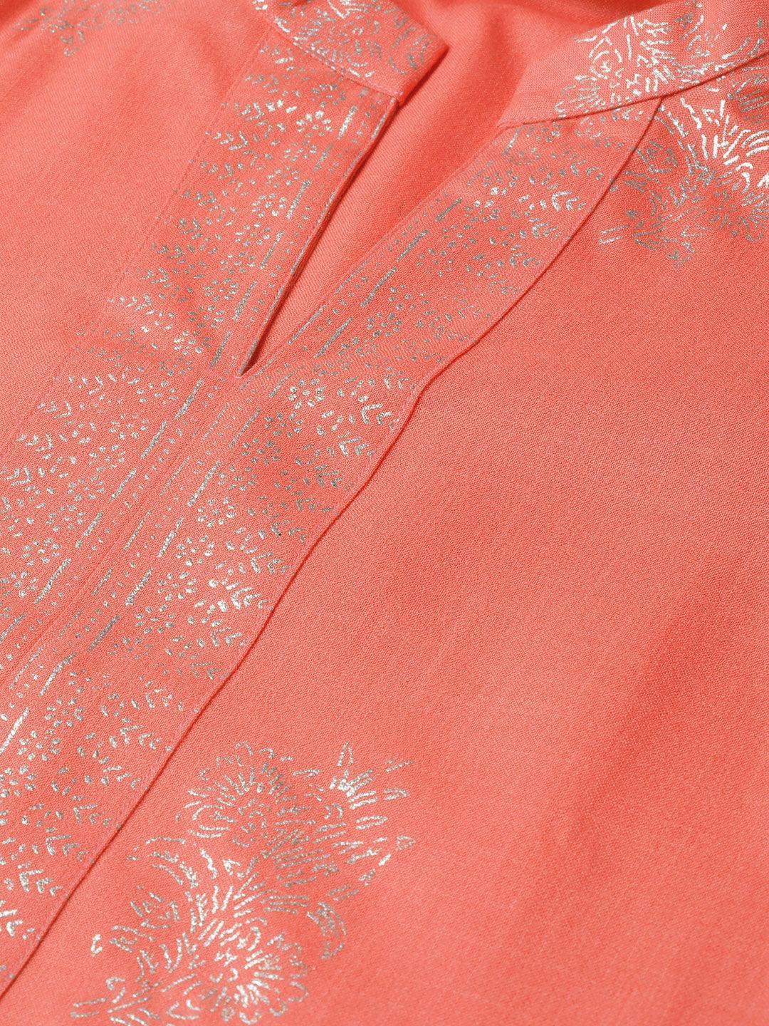 Peach Printed Cotton Kurta