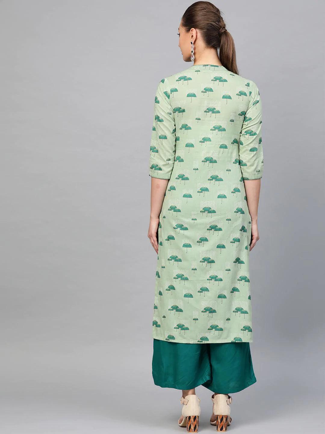 Green Printed Cotton Kurta