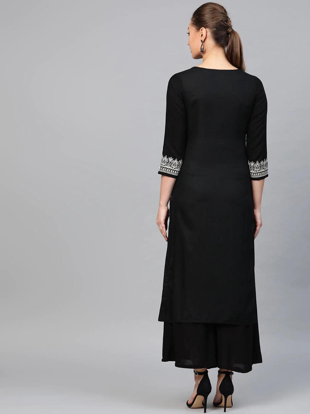 Black Printed Rayon Kurta