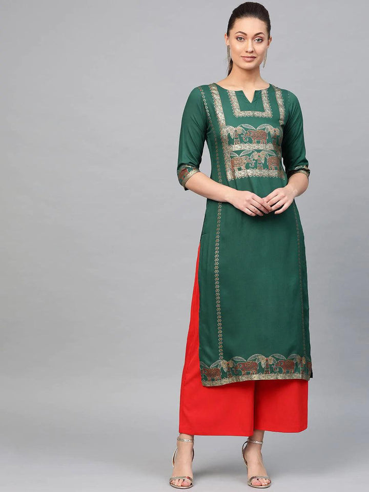 Green Printed Rayon Kurta - ShopLibas