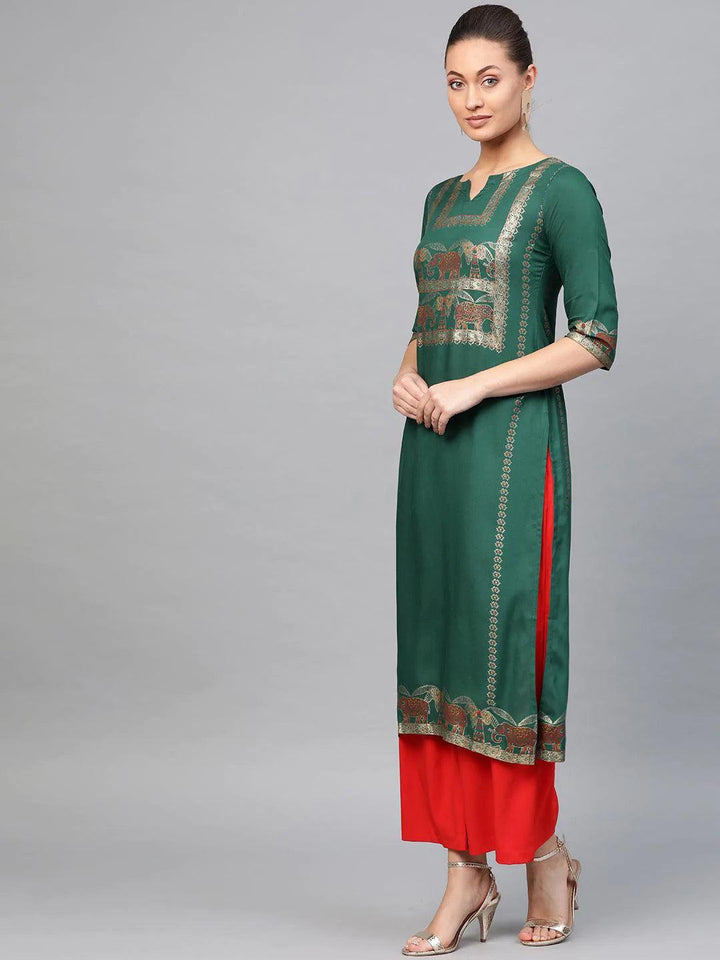 Green Printed Rayon Kurta - ShopLibas