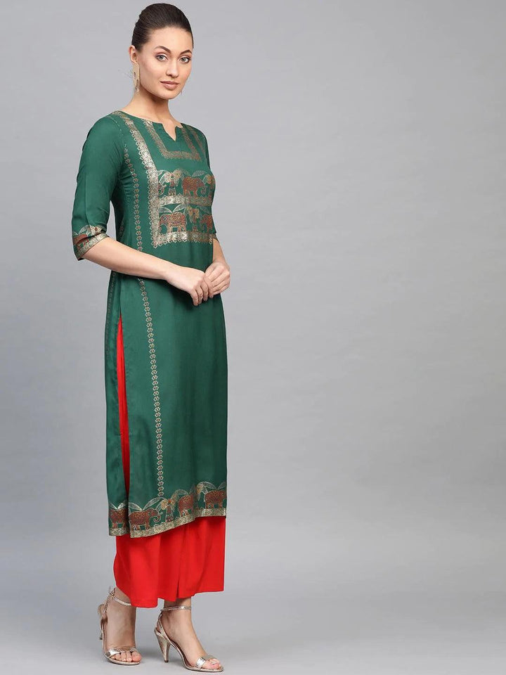 Green Printed Rayon Kurta - ShopLibas