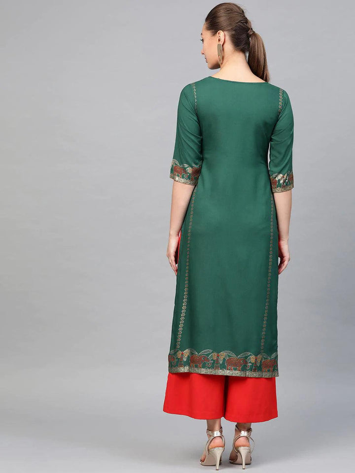 Green Printed Rayon Kurta - ShopLibas