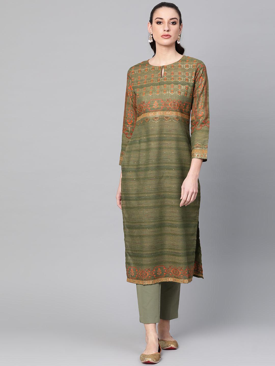 Green Printed Cotton Kurta - ShopLibas