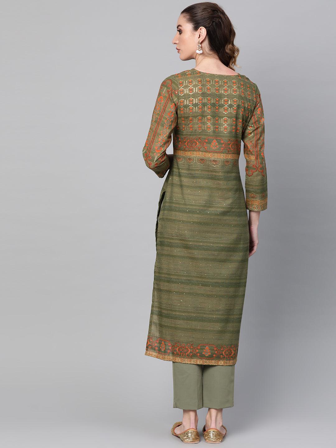 Green Printed Cotton Kurta - ShopLibas