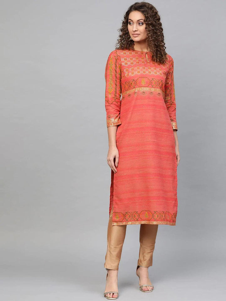 Pink Printed Cotton Kurta - ShopLibas