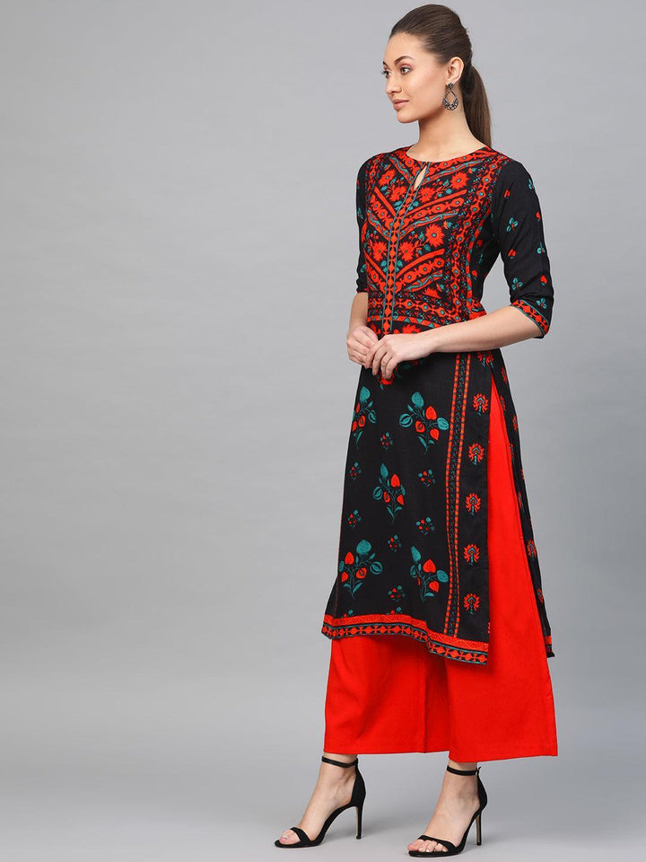 Black Printed Rayon Kurta - ShopLibas