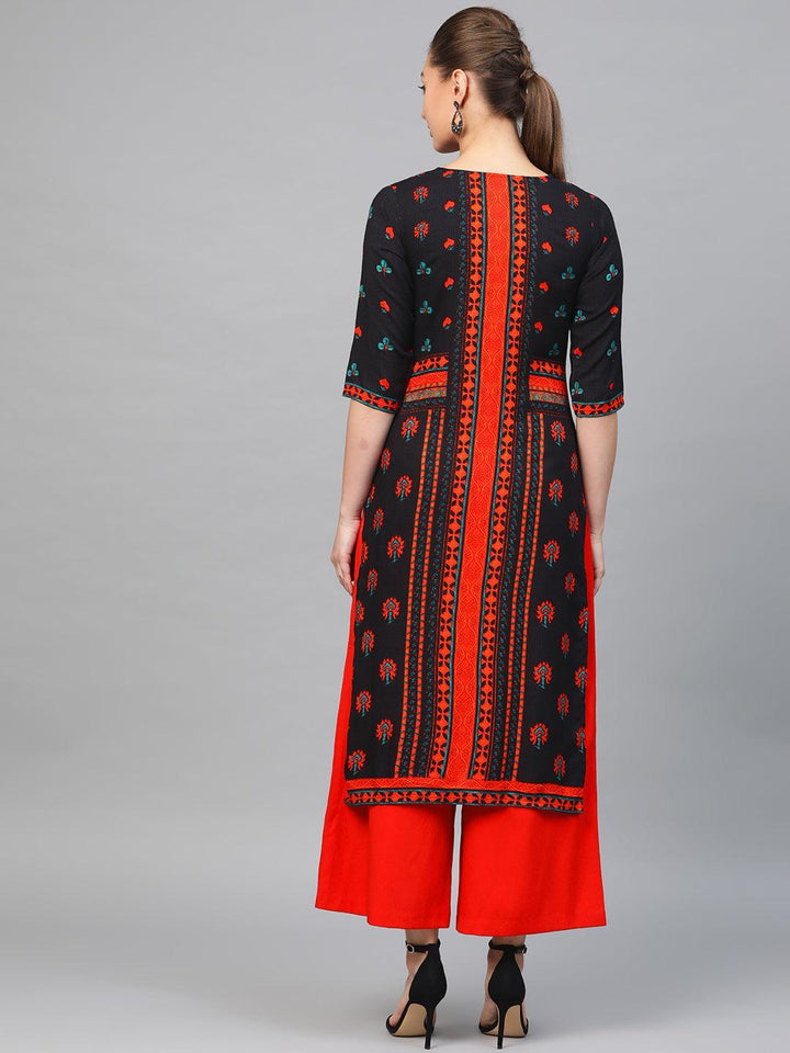 Black Printed Rayon Kurta - ShopLibas