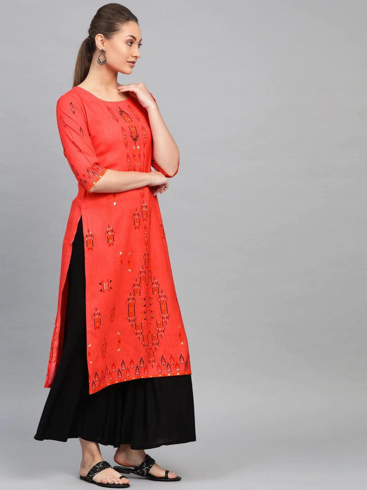 Red Printed Rayon Kurta - ShopLibas