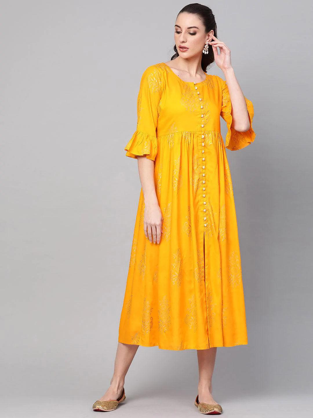 Yellow Printed Cotton Dress