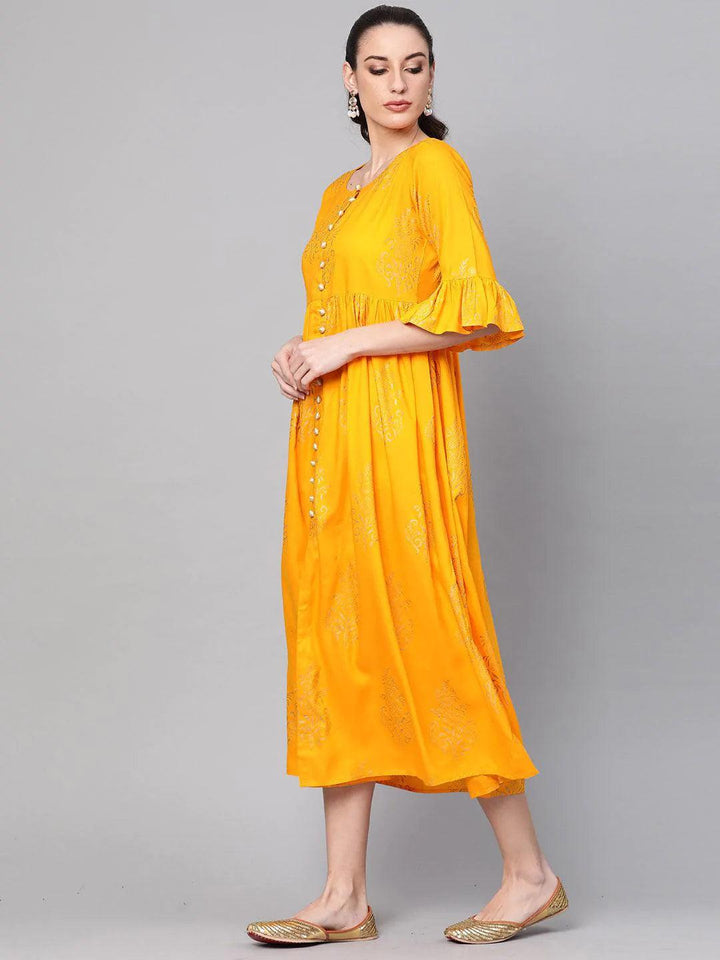 Yellow Printed Cotton Dress - ShopLibas