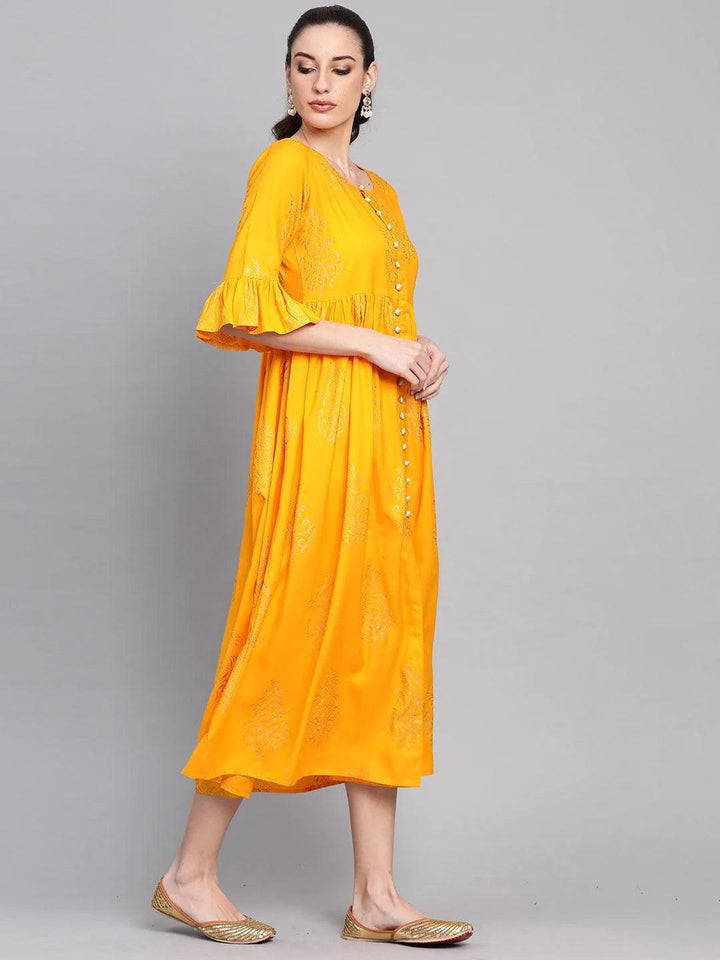 Yellow Printed Cotton Dress - ShopLibas