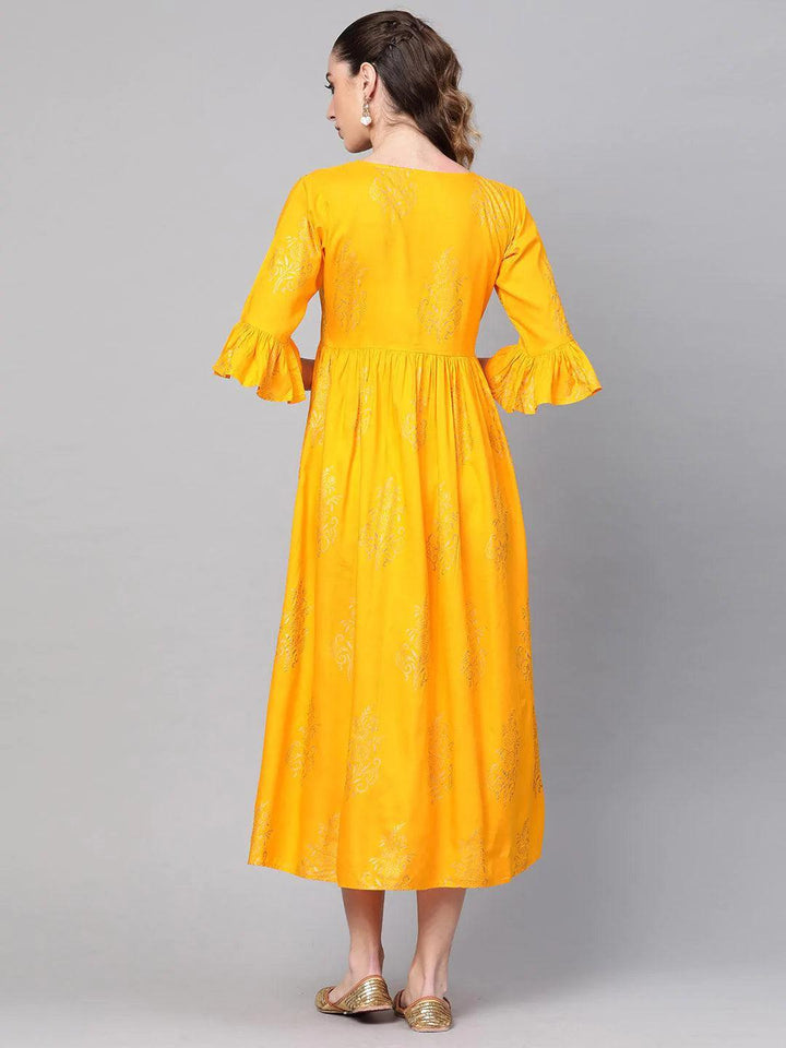 Yellow Printed Cotton Dress - ShopLibas