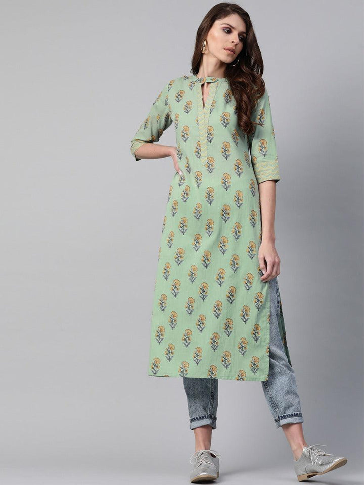 Green Printed Cotton Kurta - ShopLibas