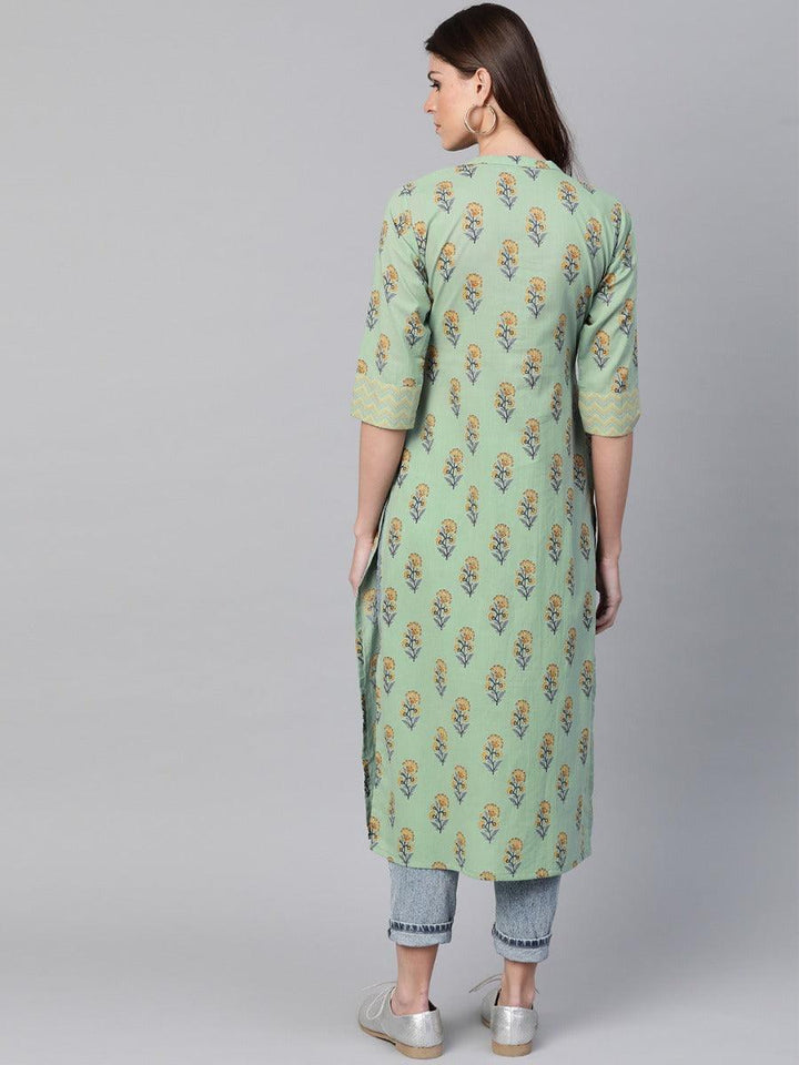 Green Printed Cotton Kurta - ShopLibas