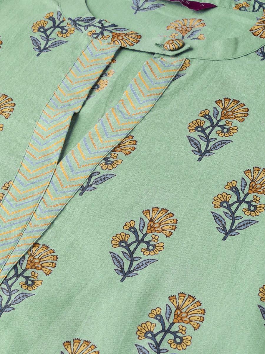 Green Printed Cotton Kurta - ShopLibas