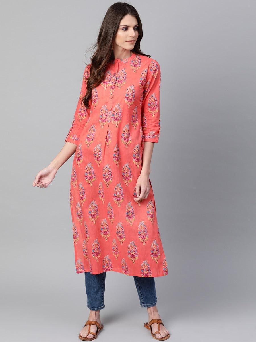 Coral Printed Cotton Kurta - ShopLibas