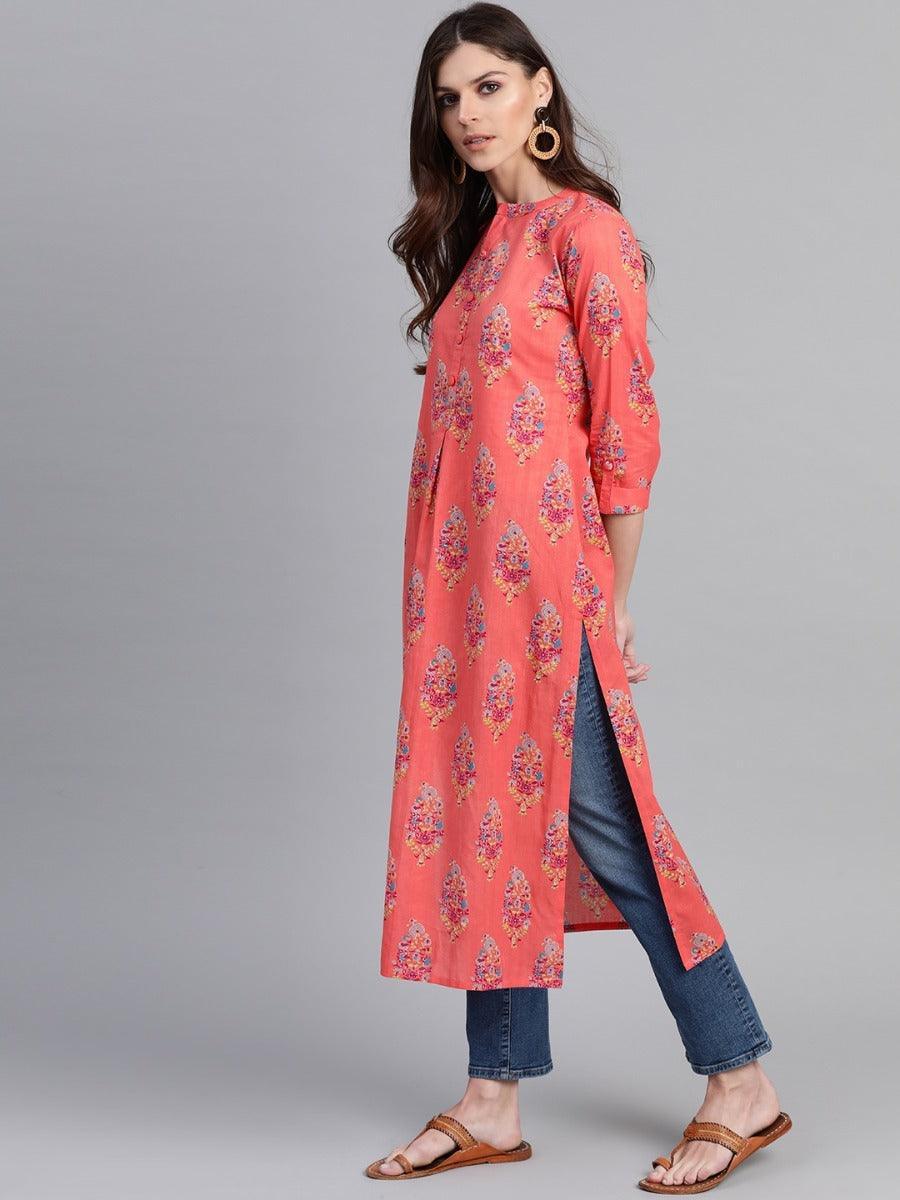 Coral Printed Cotton Kurta - ShopLibas