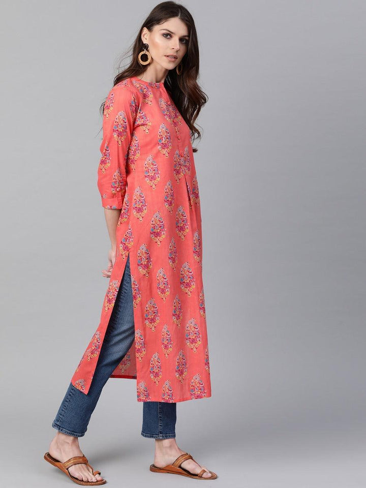 Coral Printed Cotton Kurta - ShopLibas