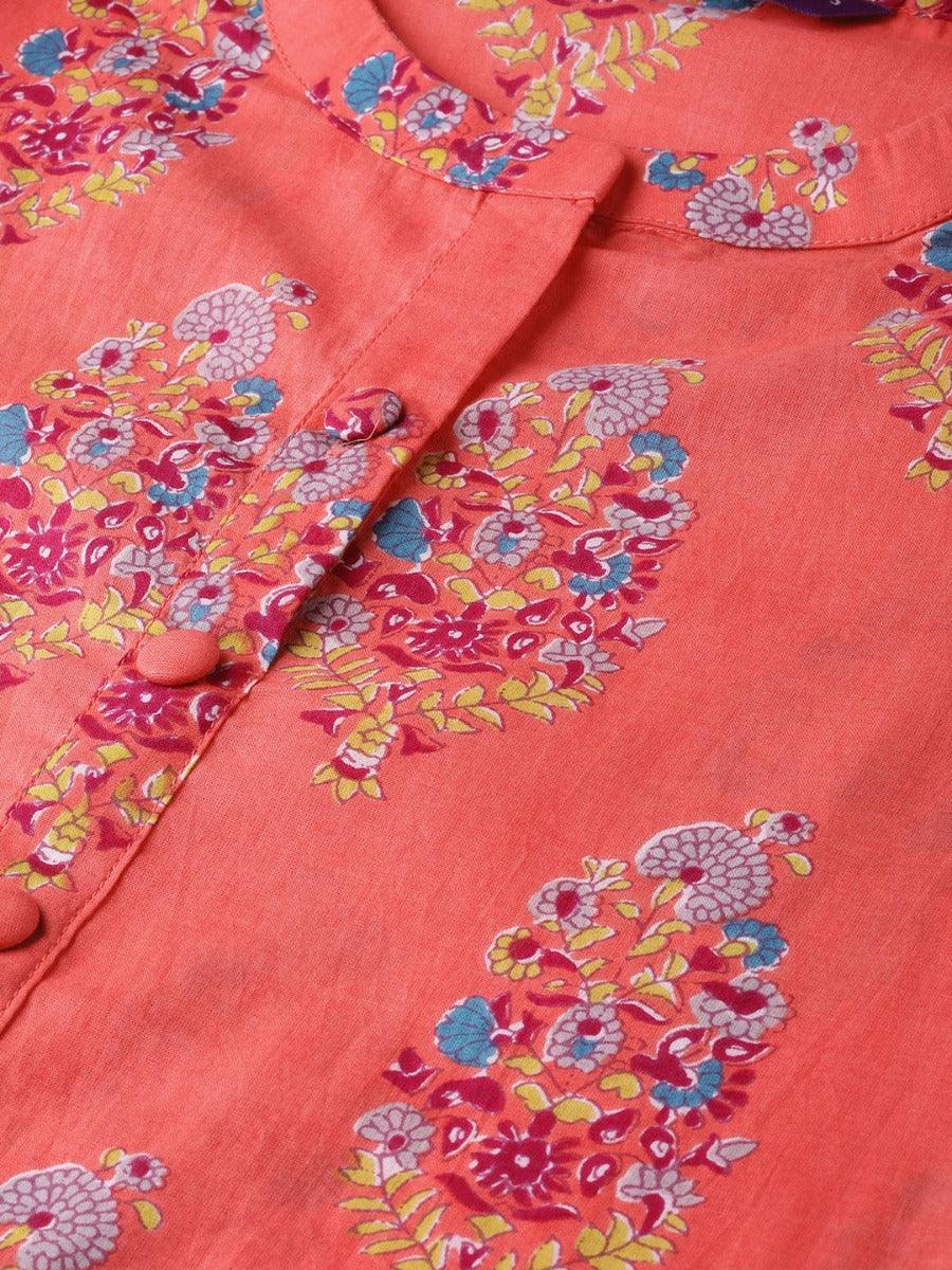 Coral Printed Cotton Kurta - ShopLibas