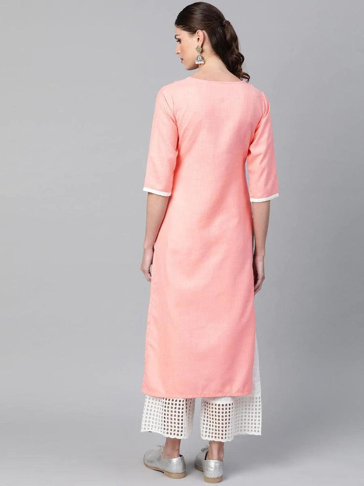 Peach Mirror Work Cotton Kurta - ShopLibas