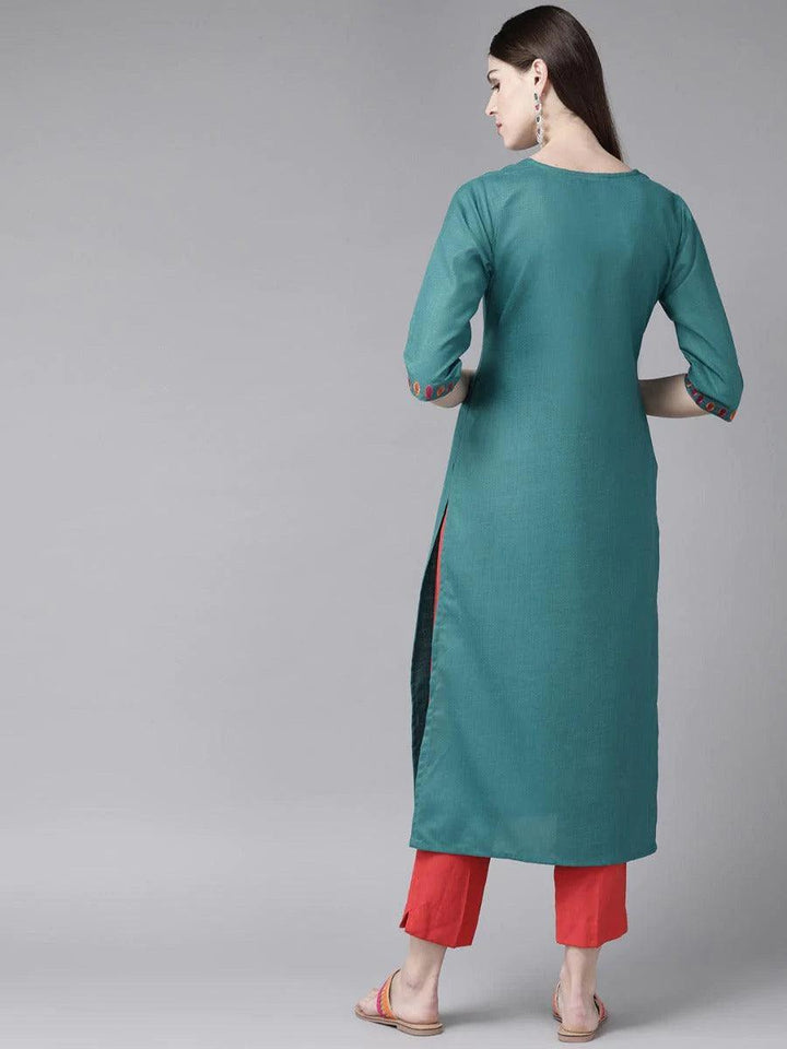 Teal Green Yoke Design Cotton Kurta - ShopLibas