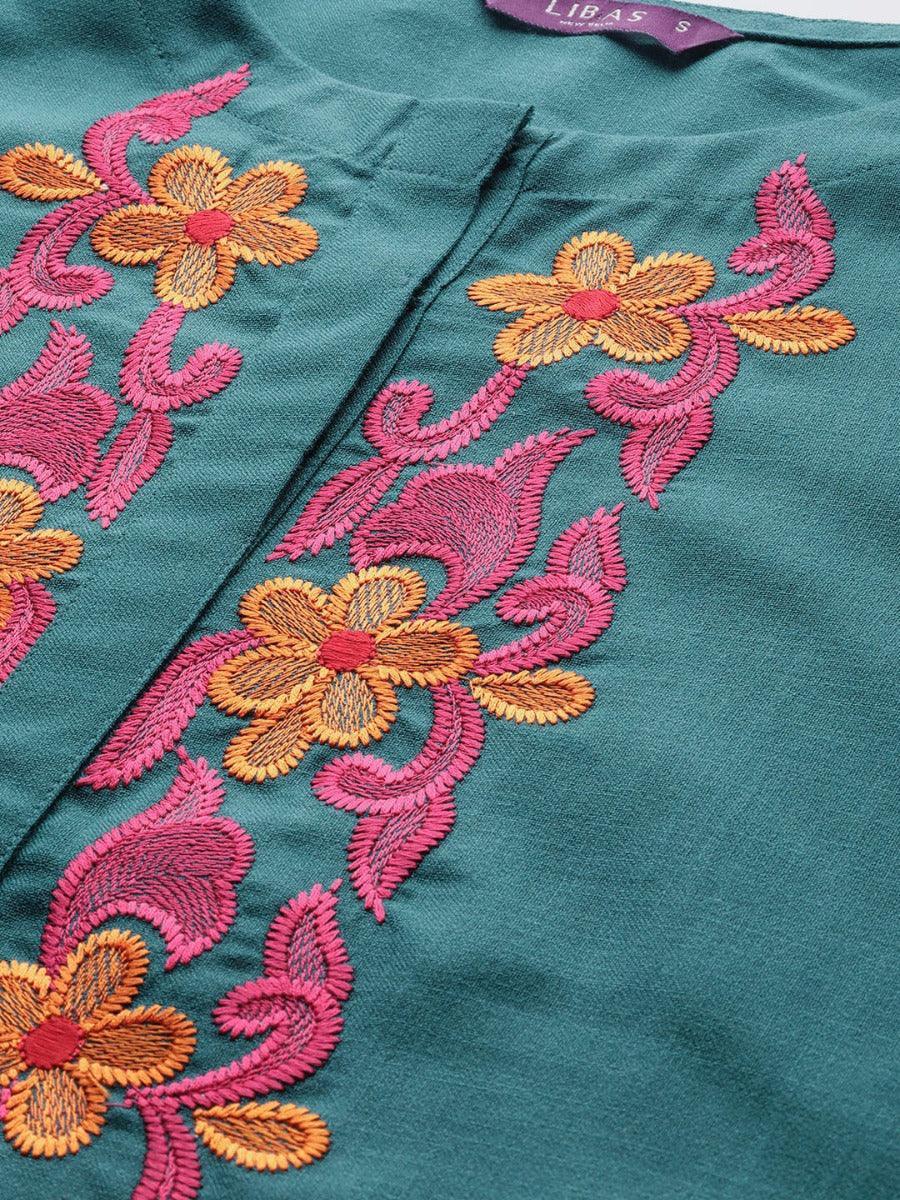 Teal Green Yoke Design Cotton Kurta - ShopLibas