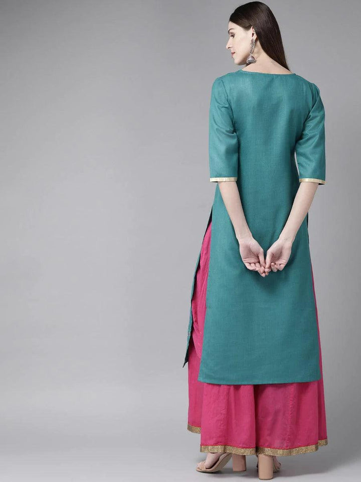 Teal Green Mirror Work Cotton Kurta - ShopLibas