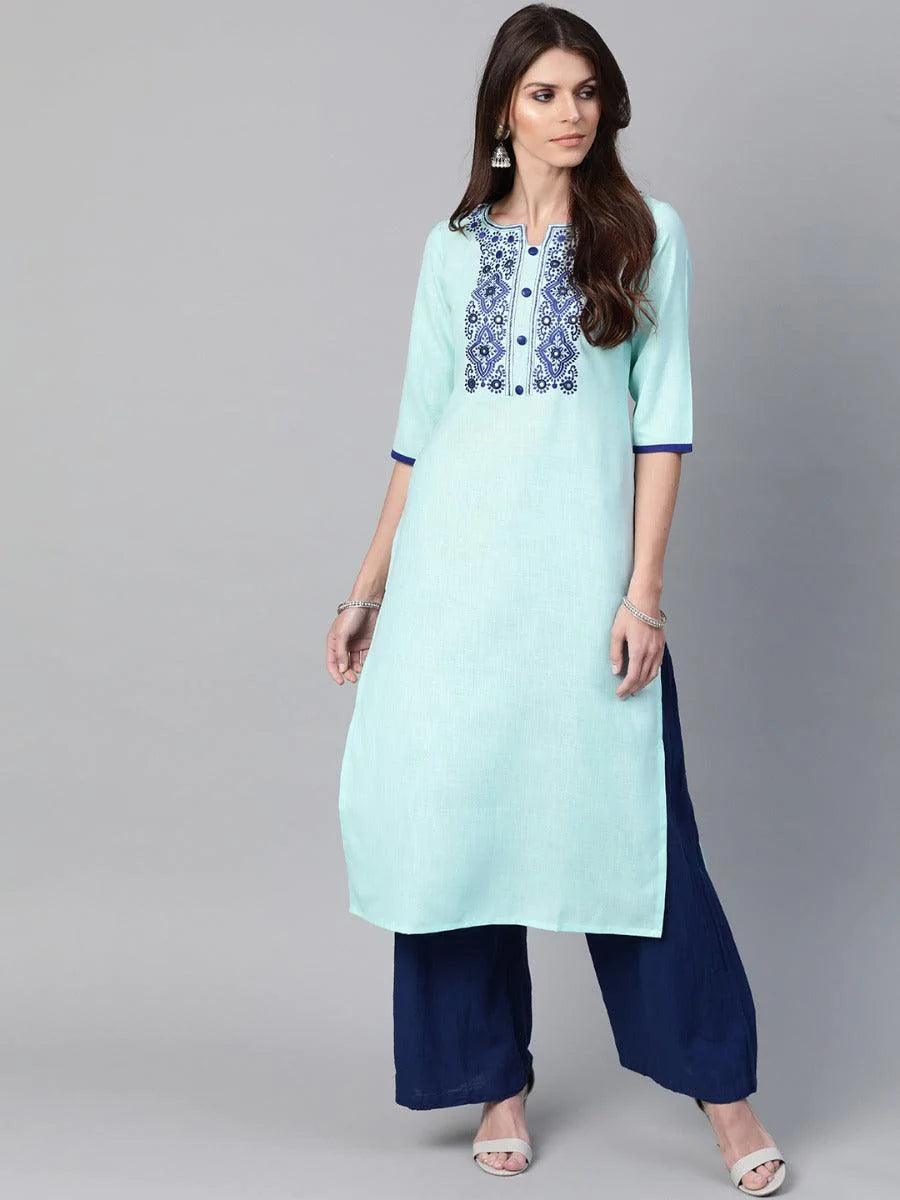 Blue Yoke Design Cotton Kurta - ShopLibas